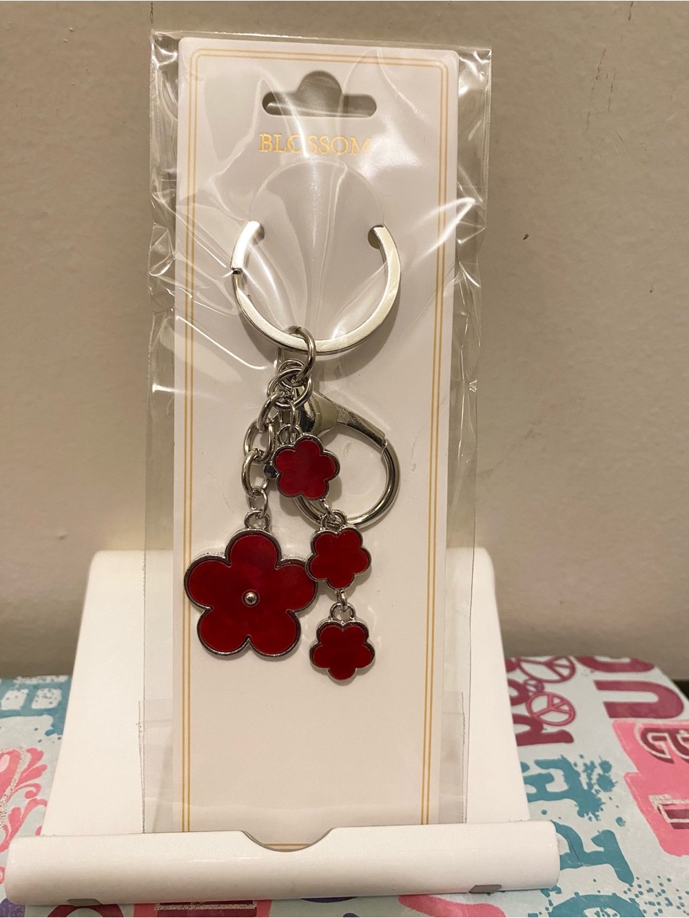 Blossom Red Floral Keychain Charm - Women's Accessory